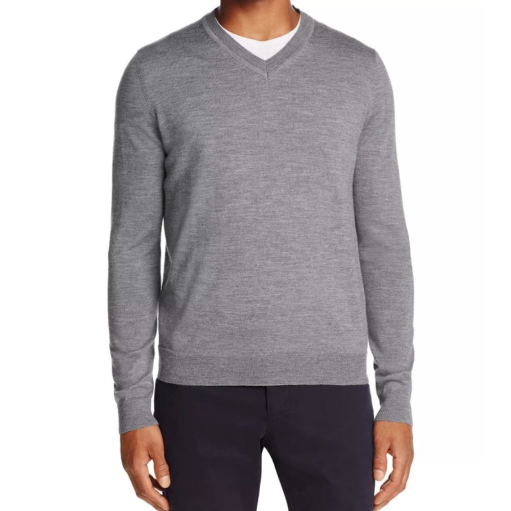 The Men's Store Grey V-Neck Merino Sweater